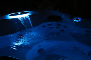 Hot tub water illuminated at night