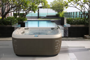 Outdoor hot tub installation.