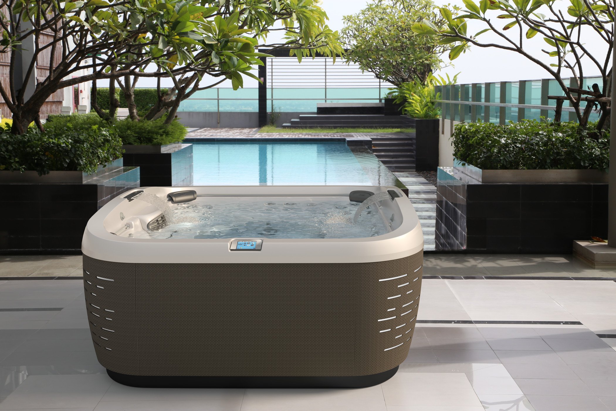 Outdoor hot tub installation.