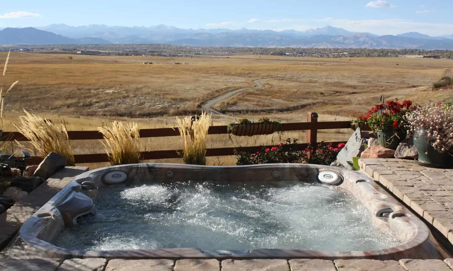 Jacuzzi Hot Tub Running And Installed On Patio With Stone Hot Tub Blog